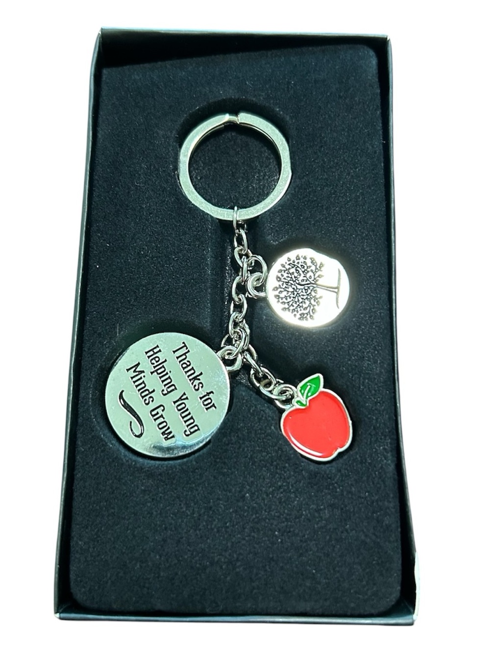 Teacher Appreciation Silver Keychain with Red Apple Charm
